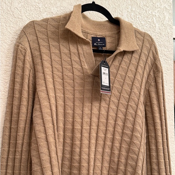Polo Long Sleeve knit sweater by Ben Sherman in camel or spice - Picture 2 of 16
